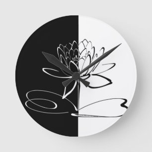 Yin Yang Schwarze Weiße Lotusblüte Runde Wanduhr