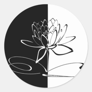 Yin Yang Schwarze Weiße Lotusblüte Runder Aufkleber