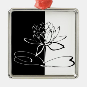 Yin Yang Schwarze Weiße Lotusblüte Silbernes Ornament