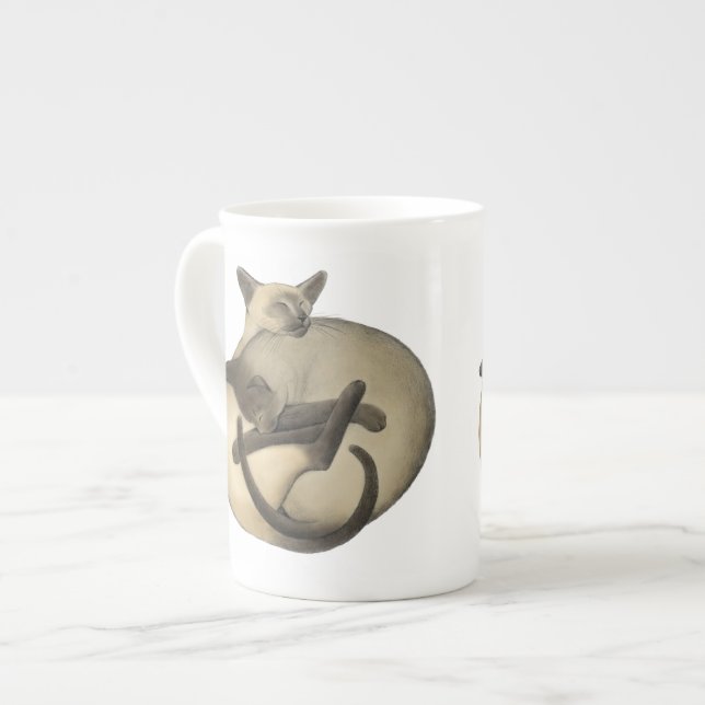 Yin Yang siamesische Katzen-Knochen-China-Tasse Prozellantasse (Vorderseite Links)