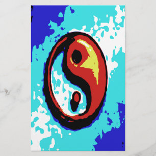 Yin Yang Sign Red and Blue Artistic Briefpapier