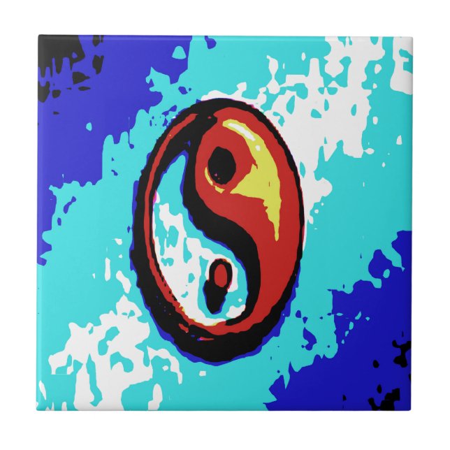 Yin Yang Sign Red and Blue Artistic Fliese (Vorderseite)