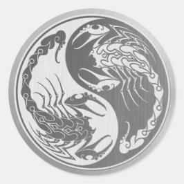 Yin Yang Skorpione mit Effekt aus rostfreiem Stahl Runder Aufkleber