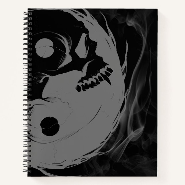 Yin-Yang Skull Spiral Sketchpad Invertiert Notizbuch (Vorderseite)
