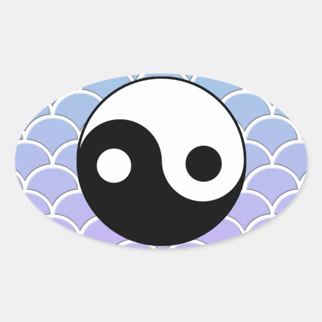 Yin Yang Symbol auf Wave Background Ovaler Aufkleber (Vorderseite)