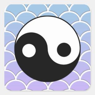 Yin Yang Symbol auf Wave Background Quadratischer Aufkleber