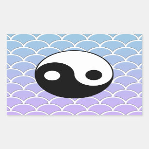 Yin Yang Symbol auf Wave Background Rechteckiger Aufkleber