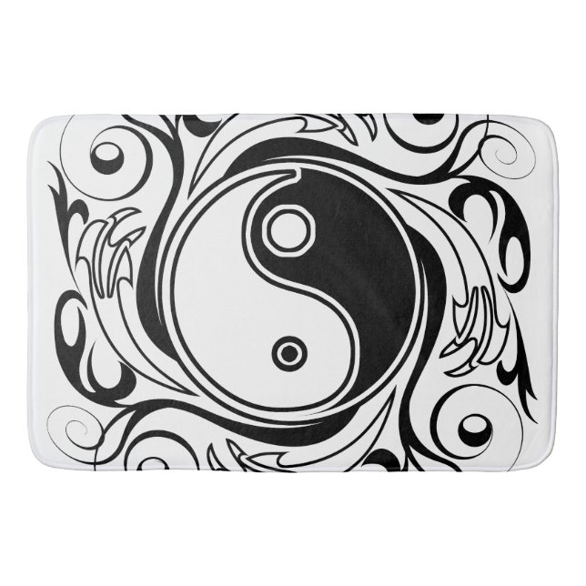 Yin & Yang Symbol Black and White Tattoo Style Badematte (Vorderseite)