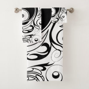 Yin & Yang Symbol Black and White Tattoo Style Badhandtuch Set