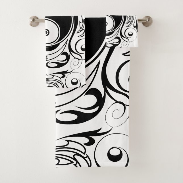 Yin & Yang Symbol Black and White Tattoo Style Badhandtuch Set (Insitu)