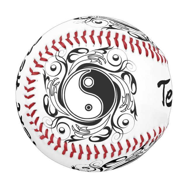 Yin & Yang Symbol Black and White Tattoo Style Baseball (Vorderseite Links)