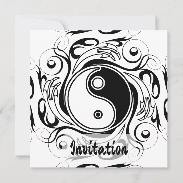Yin & Yang Symbol Black and White Tattoo Style Einladung (Vorderseite)