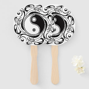 Yin & Yang Symbol Black and White Tattoo Style Fächer