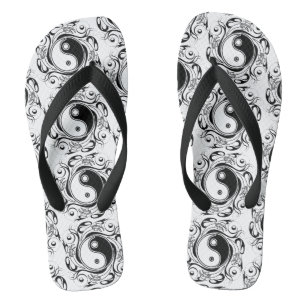 Yin & Yang Symbol Black and White Tattoo Style Flip Flops
