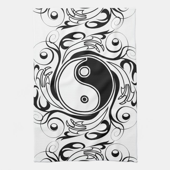 Yin & Yang Symbol Black and White Tattoo Style Geschirrtuch (Vertikal)