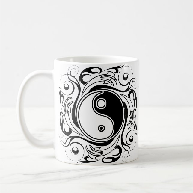 Yin & Yang Symbol Black and White Tattoo Style Kaffeetasse (Links)
