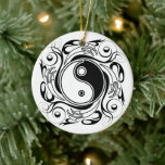 Yin & Yang Symbol Black and White Tattoo Style Keramik Ornament<br><div class="desc">Decorative Ying Yang Symbol Psychedelic Black and White Tattoo Style Art Design. Originally created with Hi Quality Vector Graphic Art Copyright BluedakArt TheChameleonArt.</div>