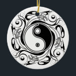 Yin & Yang Symbol Black and White Tattoo Style Keramik Ornament<br><div class="desc">Decorative Ying Yang Symbol Psychedelic Black and White Tattoo Style Art Design. Originally created with Hi Quality Vector Graphic Art Copyright BluedakArt TheChameleonArt.</div>