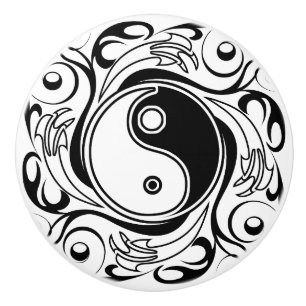 Yin & Yang Symbol Black and White Tattoo Style Keramikknauf