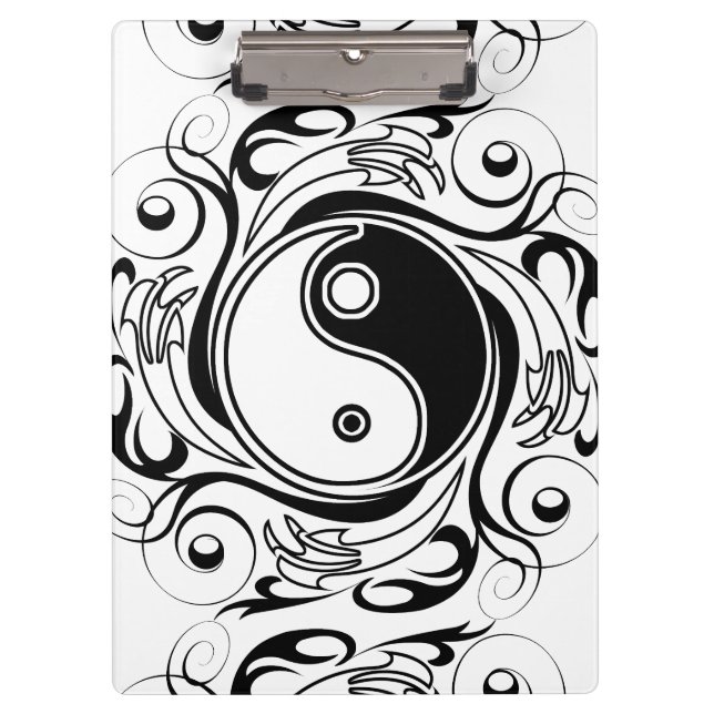 Yin & Yang Symbol Black and White Tattoo Style Klemmbrett (Vorderseite)