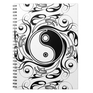 Yin & Yang Symbol Black and White Tattoo Style Notizblock
