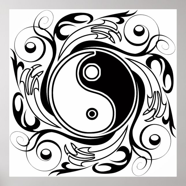 Yin & Yang Symbol Black and White Tattoo Style Poster (Vorne)