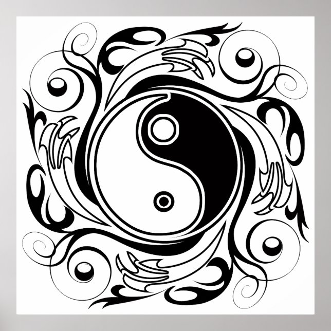 Yin & Yang Symbol Black and White Tattoo Style Poster (Vorne)