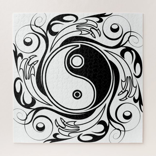 Yin & Yang Symbol Black and White Tattoo Style Puzzle (Vertikal)