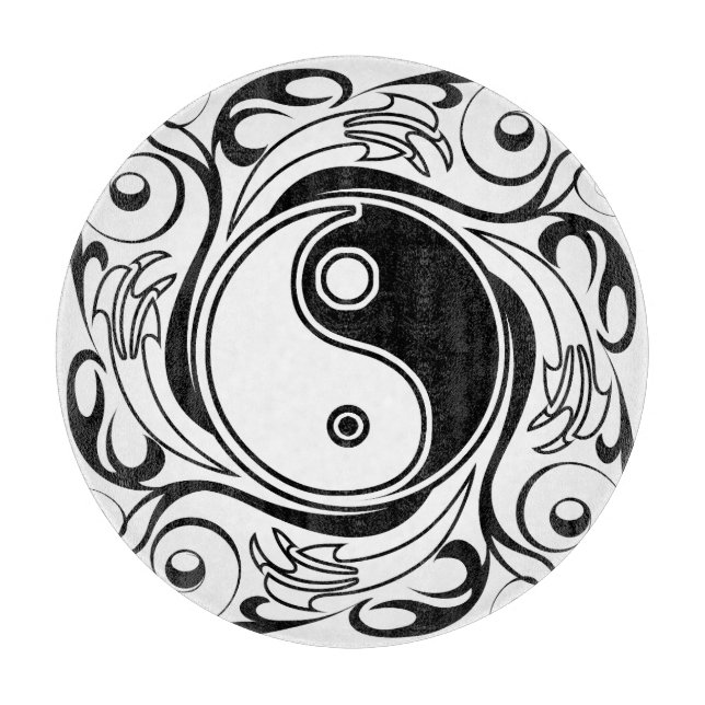 Yin & Yang Symbol Black and White Tattoo Style Schneidebrett (Vorderseite)