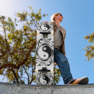 Yin & Yang Symbol Black and White Tattoo Style Skateboard