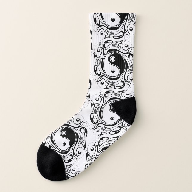 Yin & Yang Symbol Black and White Tattoo Style Socken (Links - Außen)