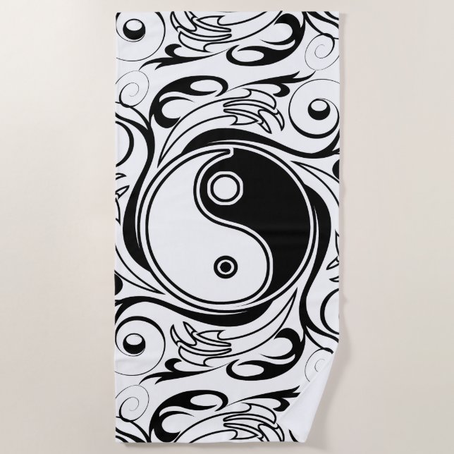 Yin & Yang Symbol Black and White Tattoo Style Strandtuch (Vorderseite)