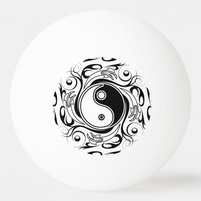 Yin & Yang Symbol Black and White Tattoo Style Tischtennisball (Vorderseite)
