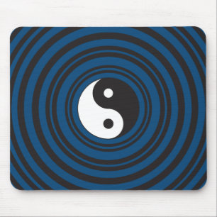 Yin Yang Symbol Blue Concentric Circles Ripples Mousepad