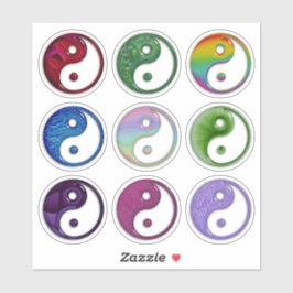 Yin Yang Symbol Farbige Glastextur Set 9 Aufkleber