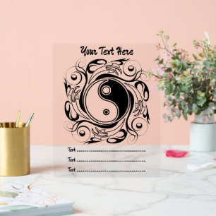 Yin & Yang Symbol Schwarz-Weiß-Tätowierstil Acrylschild