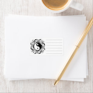 Yin & Yang Symbol Schwarz-Weiß-Tätowierstil Adressaufkleber
