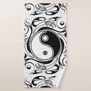 Yin & Yang Symbol Schwarz-Weiß-Tätowierstil Badhandtuch Set