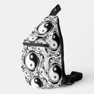 Yin & Yang-Symbol Schwarz-Weiß-Tätowierstil Crossbody Bag