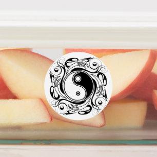 Yin & Yang-Symbol Schwarz-Weiß-Tätowierstil Etiketten