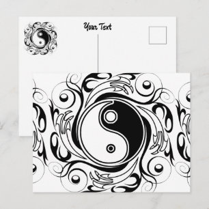 Yin & Yang Symbol Schwarz-Weiß-Tätowierstil Feiertagspostkarte
