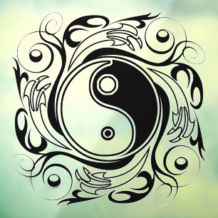 Yin & Yang-Symbol Schwarz-Weiß-Tätowierstil Fensteraufkleber