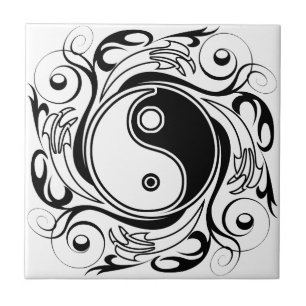 Yin & Yang-Symbol Schwarz-Weiß-Tätowierstil Fliese