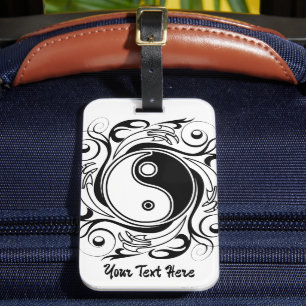 Yin & Yang-Symbol Schwarz-Weiß-Tätowierstil Gepäckanhänger