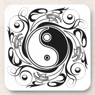 Yin & Yang-Symbol Schwarz-Weiß-Tätowierstil Getränkeuntersetzer