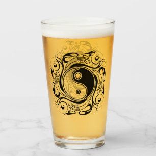 Yin & Yang-Symbol Schwarz-Weiß-Tätowierstil Glas