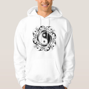 Yin & Yang Symbol Schwarz-Weiß-Tätowierstil Hoodie