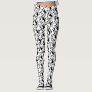 Yin & Yang-Symbol Schwarz-Weiß-Tätowierstil Leggings