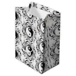 Yin & Yang Symbol Schwarz-Weiß-Tätowierstil Mittlere Geschenktüte