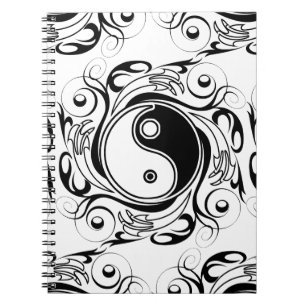 Yin & Yang-Symbol Schwarz-Weiß-Tätowierstil Notizblock